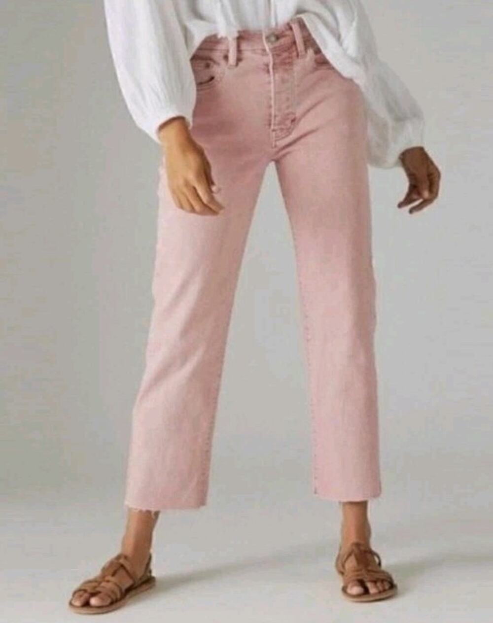 Lucky Brand 90s Loose High Rise Crop Jeans Womens 12/31 Light Pink Raw Hem 25.5"